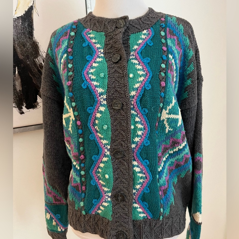 Vintage Segrets Sun Prints Button Front Cardigan Size Small